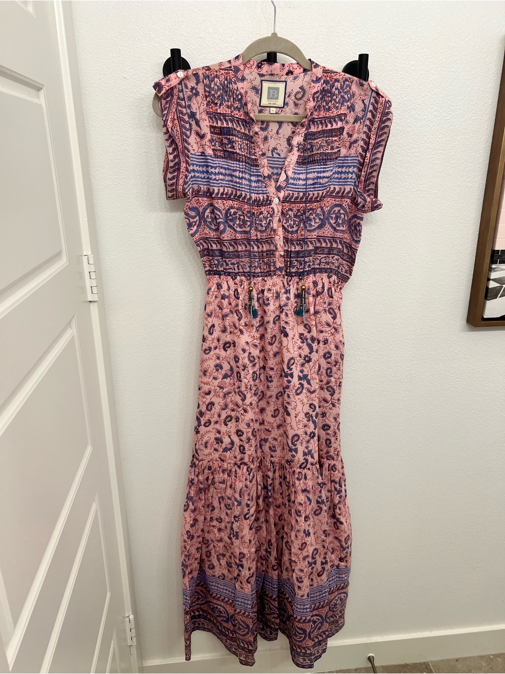 BELL Pink and Navy Boho Printed Maxi Dress